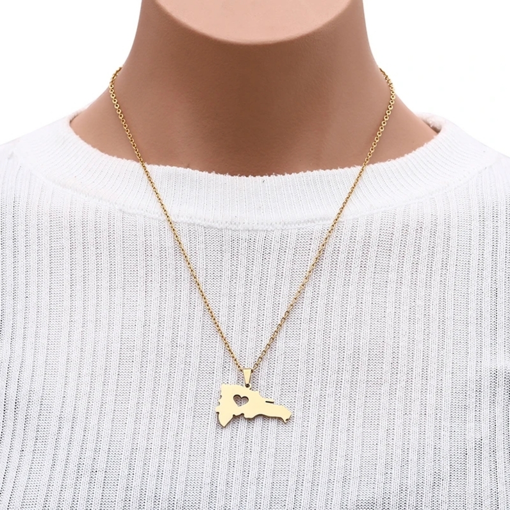 Dominican Republic map pendant 18k gold plated stainless steel necklace